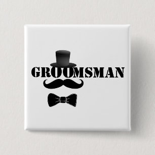 Classy Groomsman Top Hat en Mustache Vierkante Button 5,1 Cm