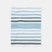 Classy Groot Lichtblauw Gestreept Patroon met Naam Fleece Deken (Voorkant)