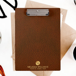 Classy Grown Leather Texture Monogram Initialen Klembord