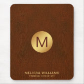 Classy Grown Leather Texture Monogram Initialen Muismat (Voorkant)