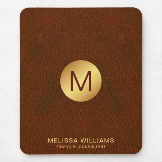 Classy Grown Leather Texture Monogram Initialen Muismat (Voorkant)