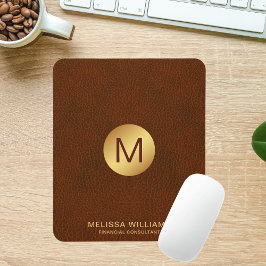 Classy Grown Leather Texture Monogram Initialen Muismat