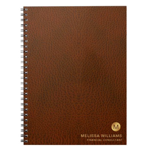 Classy Grown Leather Texture Monogram Initialen Notitieboek (Voorkant)