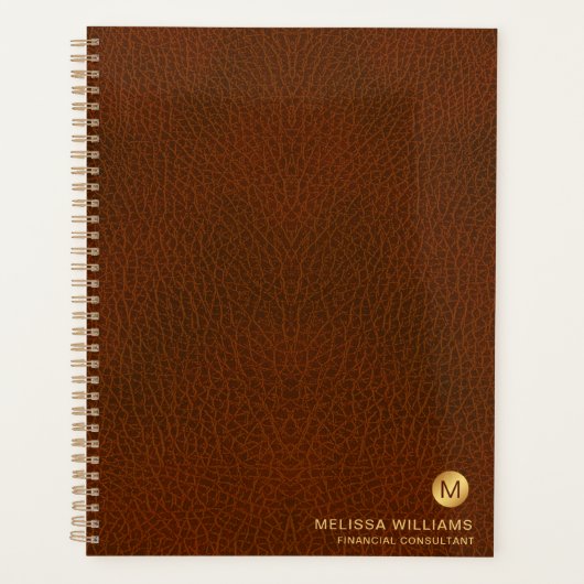 Classy Grown Leather Texture Monogram Initialen Planner (Voorkant)