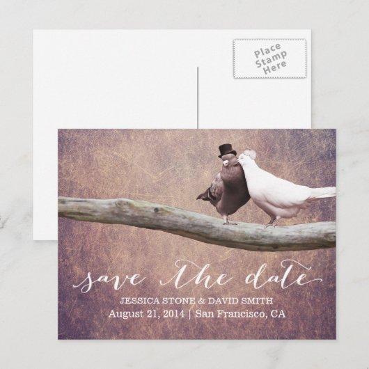 Classy Grunge Wedding Birds Save the Date Aankondigingskaart (Voorkant / Achterkant)