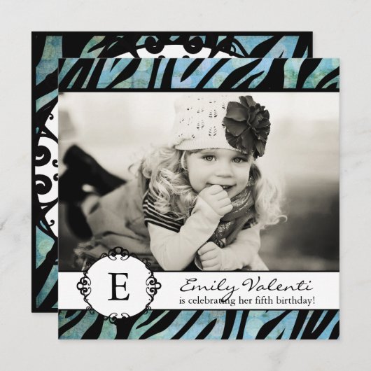 Classy Grunge Zebra Birthday Party Invitation Kaart (Voorkant / Achterkant)