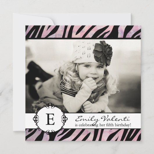 Classy Grunge Zebra Birthday Party Invitation Kaart (Voorkant)
