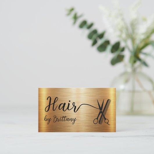 Classy Haarstylist Gold Tone Glitzy Design Visitekaartje (Staand voorkant)