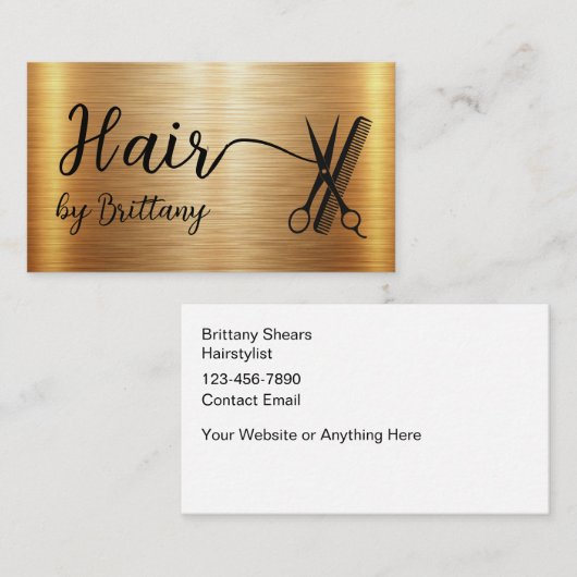 Classy Haarstylist Gold Tone Glitzy Design Visitekaartje (Voorkant / Achterkant)
