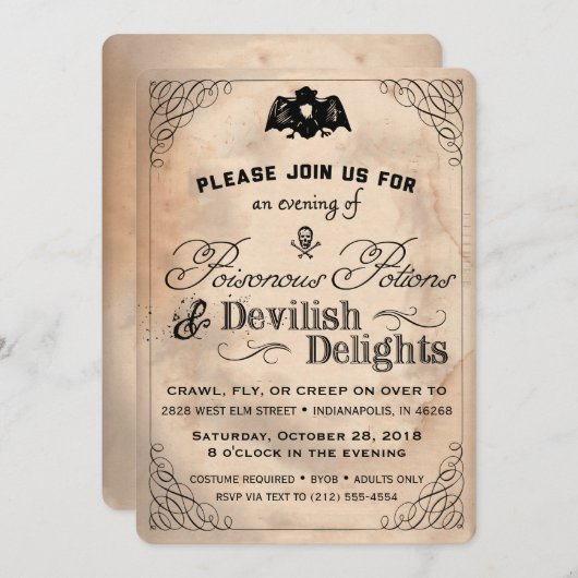 Classy Halloween  Duivelse lekkernijen Uitnodigen Kaart (Voorkant / Achterkant)