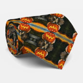 Classy Halloween Horror Rockabilly Satin Patroon Stropdas (Opgerold)