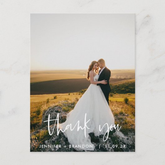 Classy Hand geschreven dank u | Trouwfoto Briefkaart (Voorkant)