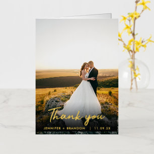 Classy Hand geschreven goud Dank u   Trouwfoto Folie Wenskaart