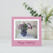 Classy Happy Birthday  roze bloemen fine art (Staand voorkant)