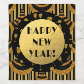 Classy Happy Nieuwjaar! | Goud en zwart art Deco Wijn Etiket (Enkel label)