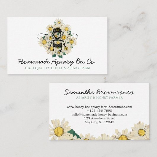 Classy Heart Daisy Flowers Apiary Honey Bee Visitekaartje (Voorkant / Achterkant)