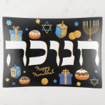 Classy Hebrew Hanukkah Menorah & Donuts on Black Sierschaaltjes<br><div class="desc">Maak een oude verklaring met deze Hanoekaasbak. Deze lade zal de ontvanger ontLICHTEN. De achtergrond van Classy Black en heldere kleuren zullen iemands Vakantie helderder maken. Het is de perfecte manier om een feestelijke Hanukkah/Chanukah-tafel te vestigen. Whimsical colorful Chanukah-elementen - waaronder Jelly Donuts, Dreidels, Wrapped Gifts, Gold Coins and Stars...</div>