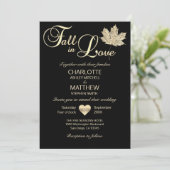 Classy HERFST IN LIEFDE Zwart Goud Maple Leaf Wedd Kaart (Staand voorkant)