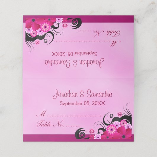 Classy Hibiscus bloemenlicht Fuchsia gevouwen tafe Plaatskaartje (Buitenkant ongevouwen)