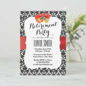 Classy Hibiscus en Ukulele Damask Retirement Party Kaart (Staand voorkant)