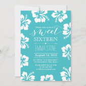 Classy Hibiscus Flower Turquoise Sweet 16 Birthday Kaart (Voorkant)