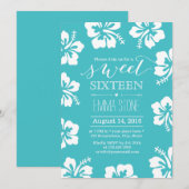 Classy Hibiscus Flower Turquoise Sweet 16 Birthday Kaart (Voorkant / Achterkant)