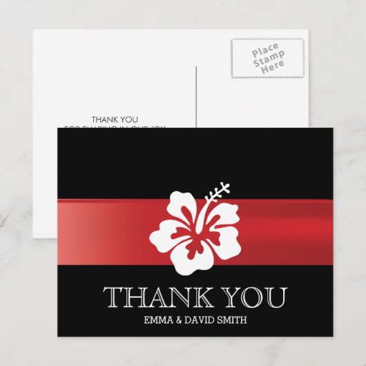 Classy Hibiscus Red Ribbon bruiloft Bedankt Briefkaart (Voorkant / Achterkant)