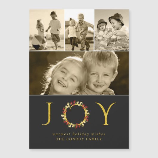 Classy Holiday Joy Wreath Black & Gold Collage (Voorkant)