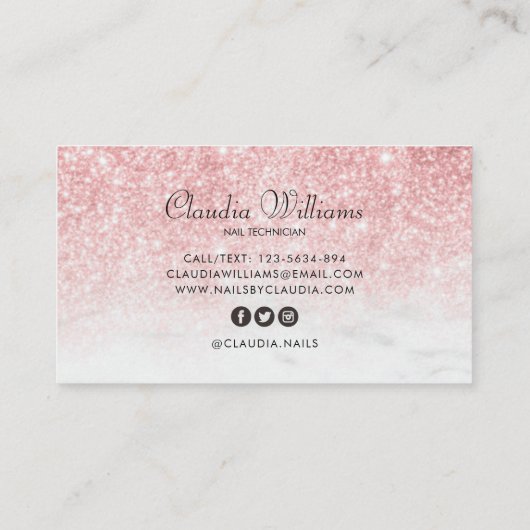 Classy holographic glitter elegant script busjes visitekaartje (Achterkant)