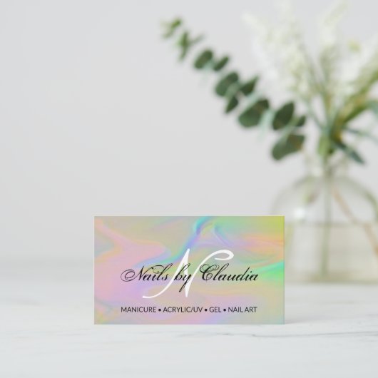 Classy holographic glitter elegant script busjes visitekaartje (Staand voorkant)