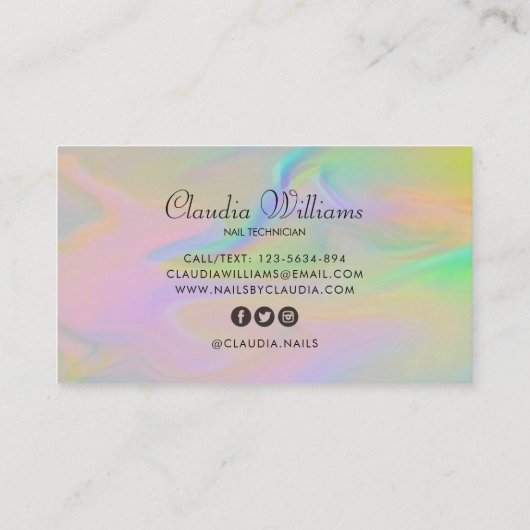 Classy holographic glitter elegant script busjes visitekaartje (Achterkant)