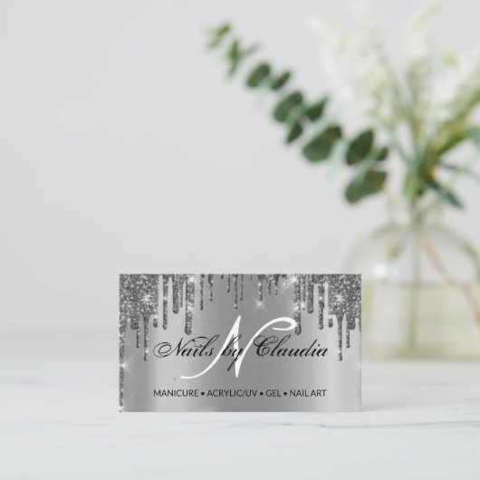 Classy holographic glitter elegant script busjes visitekaartje (Staand voorkant)