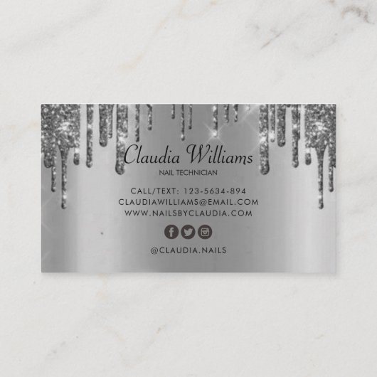 Classy holographic glitter elegant script busjes visitekaartje (Achterkant)