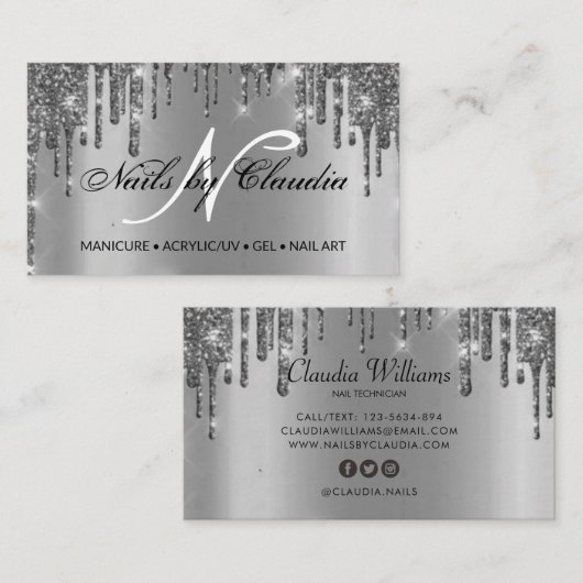 Classy holographic glitter elegant script busjes visitekaartje (Voorkant / Achterkant)