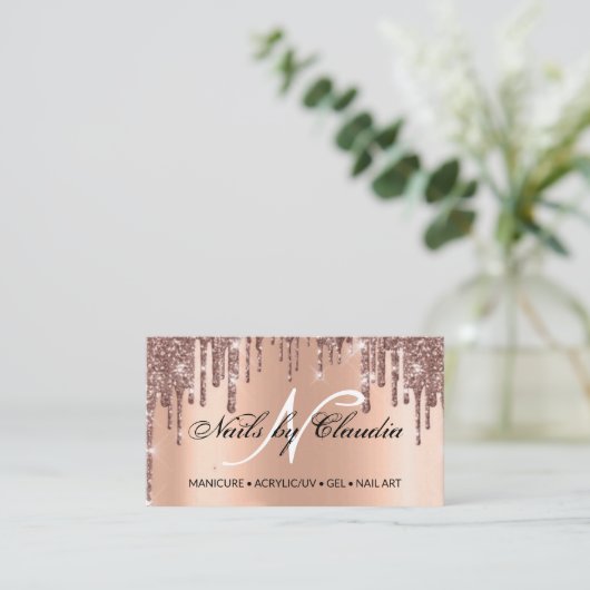 Classy holographic glitter elegant script busjes visitekaartje (Staand voorkant)