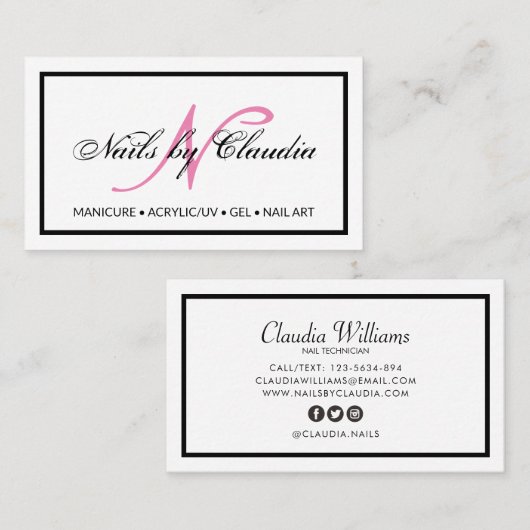 Classy holographic glitter elegant script busjes visitekaartje (Voorkant / Achterkant)