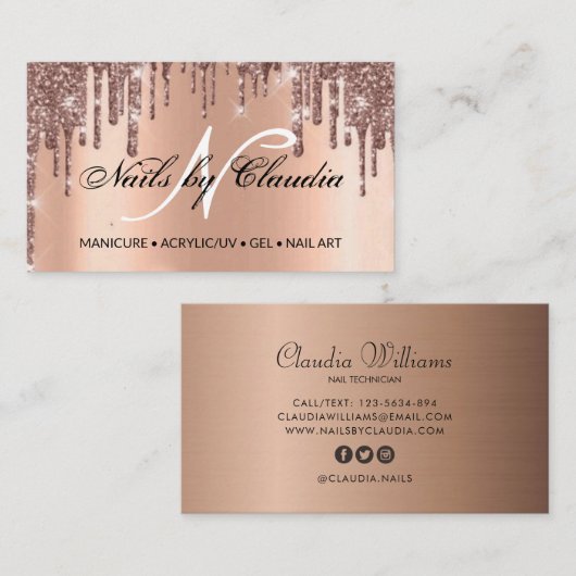 Classy holographic glitter elegant script busjes visitekaartje (Voorkant / Achterkant)