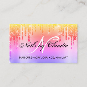 Classy holographic glitter script visitekaartje
