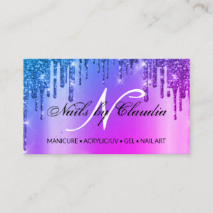 Classy holographic glitter script visitekaartje