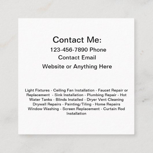 Classy Home Handyman Unieke Visitekaartjes (Achterkant)