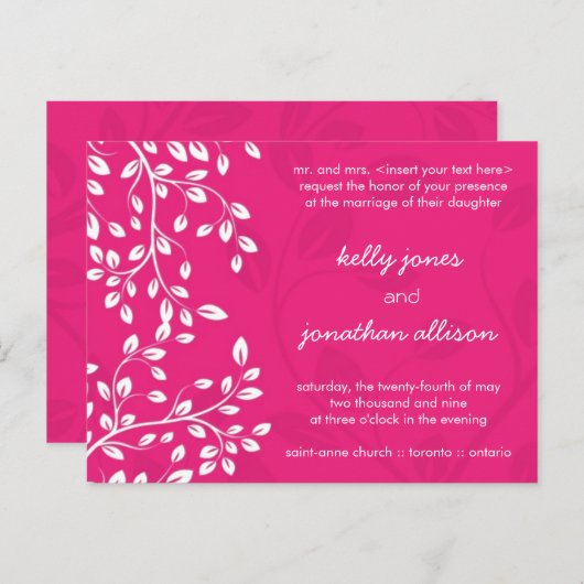 Classy Hot Pink bruiloft uitnodiging (Voorkant / Achterkant)