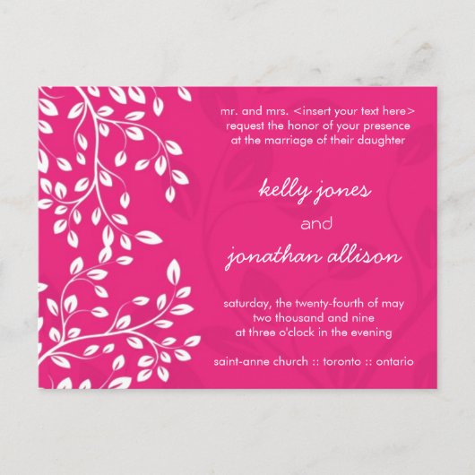 Classy Hot Pink bruiloft uitnodiging (Voorkant)