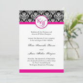 Classy Hot Pink Damask Wedding Sjabloon Kaart (Staand voorkant)