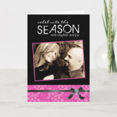 Classy Hot Pink en Black Holiday Photo Card Feestdagen Kaart (Voorkant)