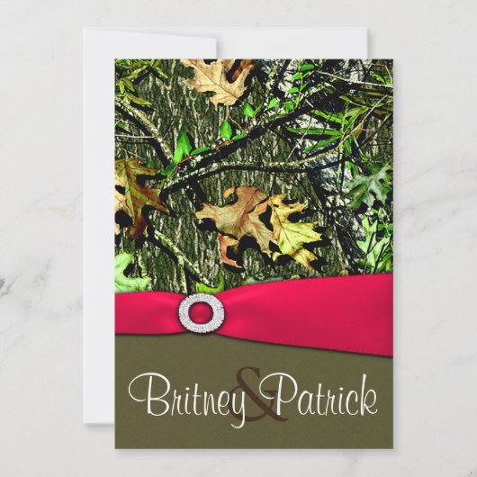 Classy Hot Pink Hunting Camo Wedding Invitations Kaart (Voorkant)