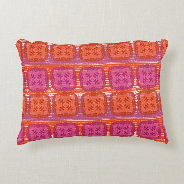 Classy Hot Pink Oranje Mix Square Print Decoratief Kussen (Voorkant)
