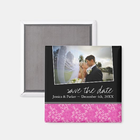 Classy Hot Pink Save the Date Magneet (Voorkant / Achterkant)