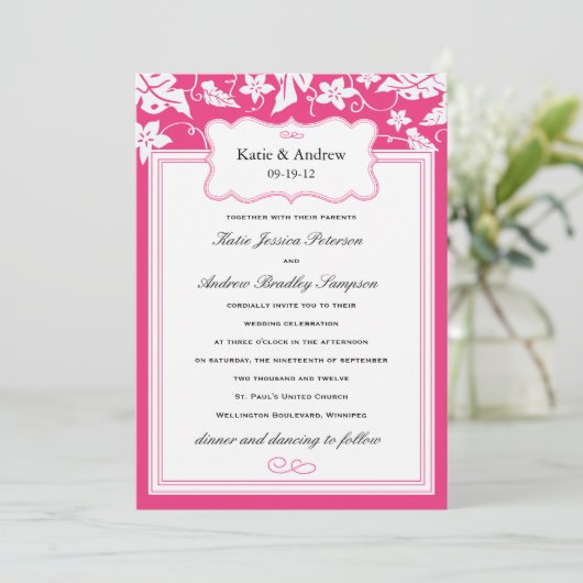 Classy Hot Pink Wedding Sjabloon Kaart (Staand voorkant)