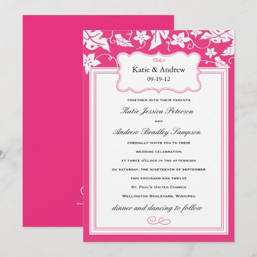 Classy Hot Pink Wedding Sjabloon Kaart (Voorkant / Achterkant)