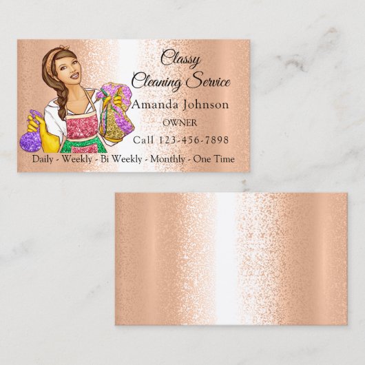 Classy House Cleaning Service Maid Glitter Roos Visitekaartje (Voorkant / Achterkant)